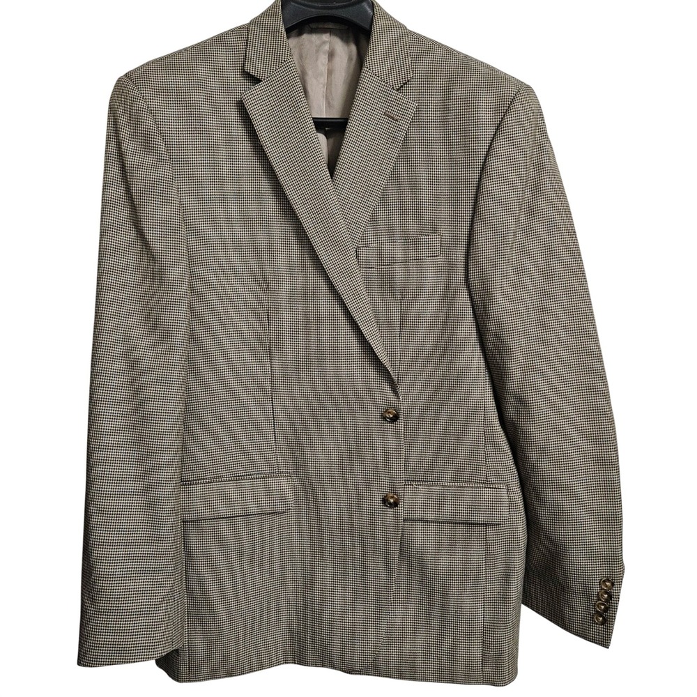 Lauren Ralph Lauren Blazer Mens 48L Tan Houndstooth Two Button Sport Coat Jacket